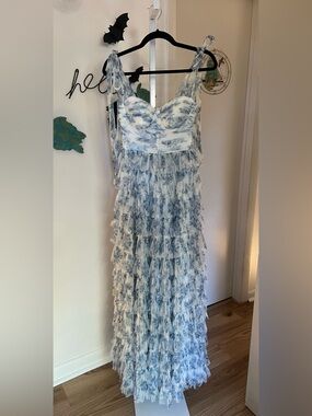 NEW B. Smart Womens Juniors Sleeveless Blue & White Floral Ball Gown Dress